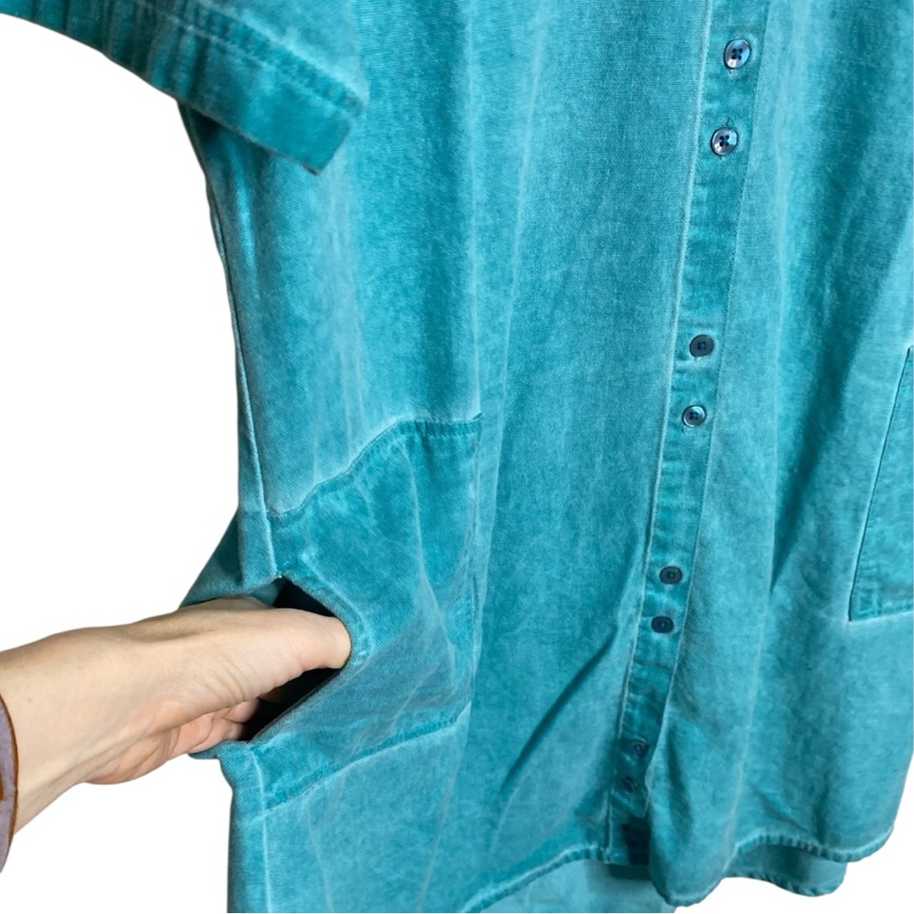 LOGO by Lori Goldstein Teal Button-Down Midi Dress - Picture 5 of 10